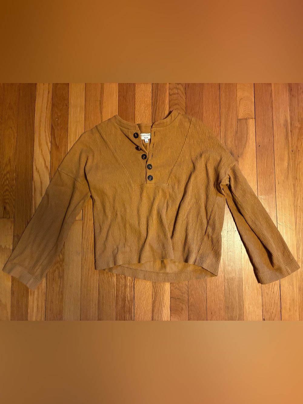 Madewell Mustard Ribbed Henley Long Sleeve Top